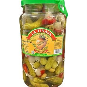 Banderillas dulces artesanas La Tinaja tarro de cristal pepinillo aceituna pimiento cebollita Marinaleda Sevilla