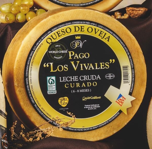 Queso de oveja curado leche cruda Pago los Vivales pieza entera corteza natural