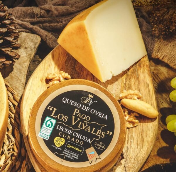 Queso de oveja curado leche cruda Pago los Vivales pieza entera corteza natural