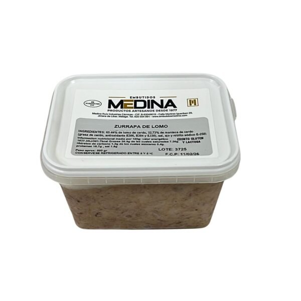 Zurrapa de Lomo con Manteca Ibérica - Embutidos Medina-1 Zurrapa de lomo con manteca ibérica Embutidos Medina tarrina