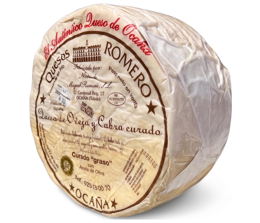 Queso Curado en Aceite de Oliva - Romero Ocaña-1 Queso de oveja y cabra curado en aceite Romero Ocaña pieza entera