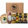 Cesta gourmet con queso, salchichón de venado, encurtidos, AOVE y dos bolsas de picos Obando