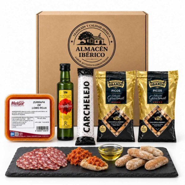 Degustación de salchichón, zurrapa y picos rústicos Obando con aceite de oliva