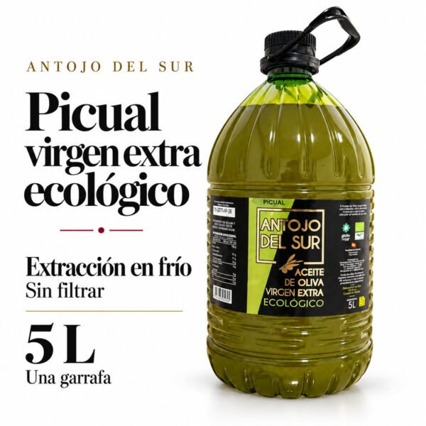Aceite Picual ecológico Antojo del Sur de 5 L, sin filtrar y de extracción en frío
